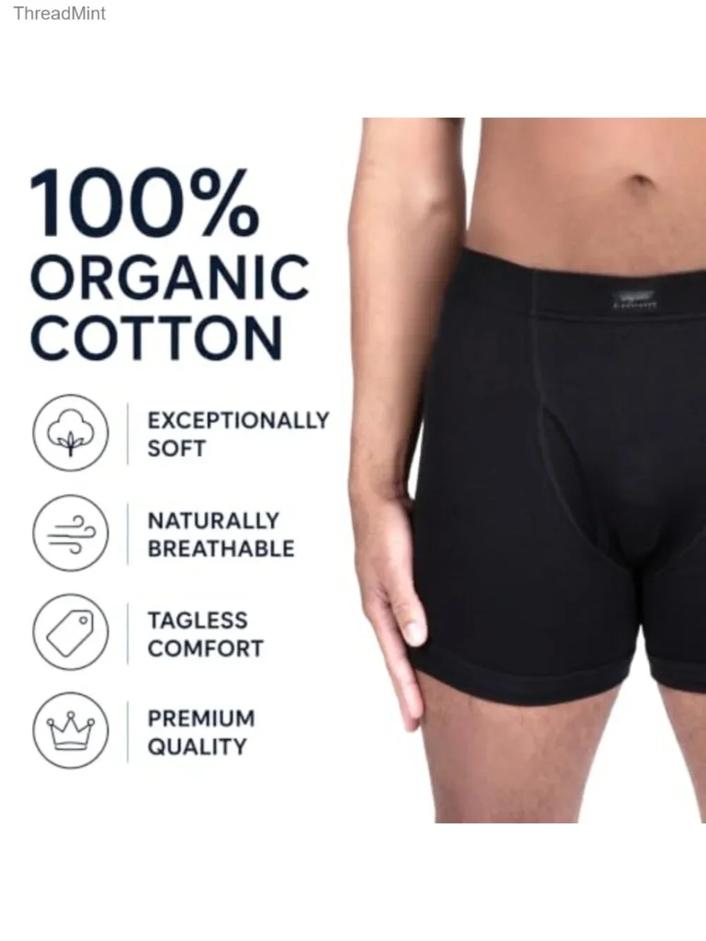 Organic Cotton Boxer Briefs Covered Elastic Tag-Free